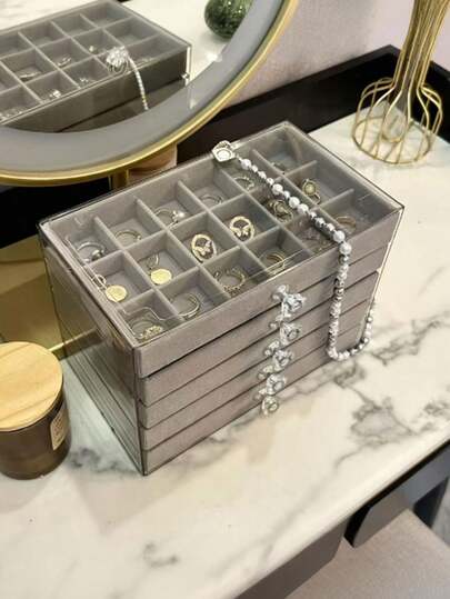 5-Layer 54-Grid Acrylic Jewelry Box, Transparent Jewelry Storage Box, Velvet Drawer Jewelry Box, 54-Grid Large Capacity Jewelry Box, Suitable For Home And Travel, Fade-Resistant Soft Pad Drawer Design, Ladies Accessory Display Box, Jewelry Box With Multiple Drawers