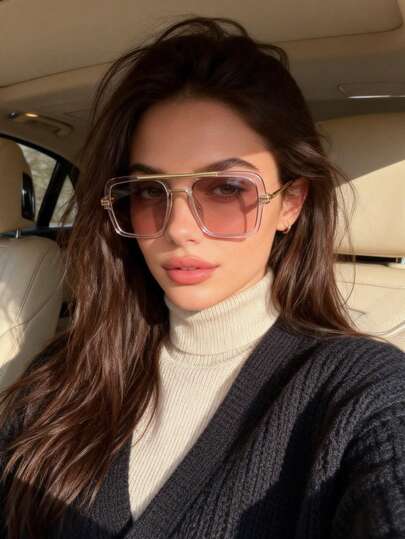 1 pieza Gafas de moda para mujer con marco cuadrado retro, gafas versátiles de estilo callejero de moda de alta gama