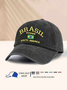 ✨1pc Vintage Washed Brazil Star Print Summer Sun Protection Baseball Cap, Retro Hipster Hip-Hop Curved Brim Hat, Adjustable Unisex Sun Visor Cap - Baseball Caps, Beanies, Sun Hats, Bucket Hats, Cool Hats, Headwear, Stylish Hats, Fashion Hats, Everyday Hats, Von Dutchs, Nyxx Hat, Hats For Women, Gorras Para Mujer, Valentine's Day - Nhiều màu - Xem 2