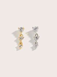 1pc Fashionable Minimalist Elegant Diamond Stainless Steel Stud Earrings, Suitable For Women's Daily Wear - Diamond - View 2