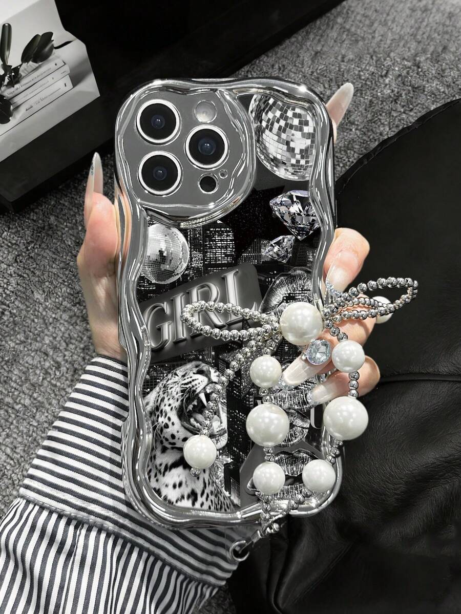 Pearl Patchwork Painted New Flat Printing Bracelet Electroplated Cream Texture Soft Case Compatible With IP17/IP17PROMAX/Iphone16//Iphone16pro/Iphone16promax/Iphone15/ XR /7p8p/P12promax/P13promax/P14PROMAX /P13/P14/P11/P12/P14 Women Soft Anti-Fall XS/S/XSMAX/78GES2 Cute Fashion Thick Phone Case Cover - Multicolor - View 1