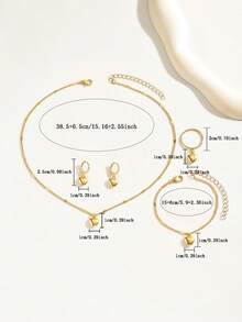 5 件女士简约时尚心形吊坠项链、戒指、耳环和手链套装，适合日常通勤和个性化