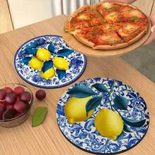 6/8pcs Mediterranean Lemon Pattern, Blue & White Porcelain Design, Round Wooden Coaster Set, Suitable For Patio, Kitchen, Living Room, Home Gathering, Dining Table Decor, Gift For Friends & Family, Suitable For Easter, Valentine's Day, Wedding, Birthday, Party, Home Decor Accessories - Multicolor - View 8