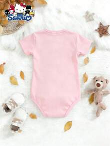 SANRIO 1pc Baby Girl Pink  Hello Kitty Graphic Short Sleeve Bodysuit - Cotton Fabric, Breathable & Comfortable, Cute Kawaii Style With  Logo, Perfect For Daily Wear & Baby Shower Gifts - Hồng - Xem 2