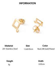 10pcs 201 Stainless Steel Earring Studs With 304 Stainless Steel Posts And Nuts, Diamond/Fish/Flower/Triangle/Rhombus Shapes, Real 24K Gold Plated - Gold - View 15