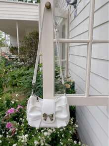 Sweet & Cool Bow Decor Shoulder Bag, Casual Crossbody Bag For Girls, Pink Small Bag Suitable For Music Festival, Wedding, Spring Outing - White - View 4