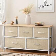 5-Drawer Dresser 2-Tier Chest Of Drawers Storage Organizer With Fabirc Drawers Entryway Hallway Cabinet With Plastic Handle MapleandWhite 10CZSS106-BM-N - BeigeWhite - View 5