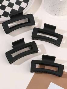 2/4pcs Women's Fashion Black Square Hollow Plastic Hair Claw Clips Holiday Essential Hair Accessories Summer Beach Hair Clips - Black - View 1