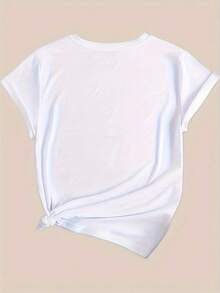 Graphic Print T-Shirt, Casual Crew Neck Short Sleeve Top For Spring & Summer, Women's Clothing - White - View 2