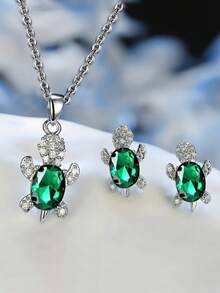 1 Set Turtle Necklace And Earrings, Fashionable And Cute Style, Suitable For Kids Various Banquets And Dinner Events - Set - View 7