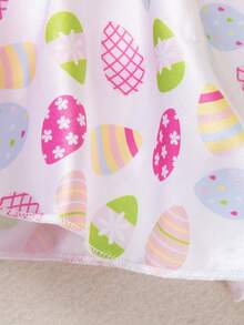 2件套女婴复活节糖果印花长袖连体衣连衣裙，配蝴蝶结发带，婴儿节日派对服装 - 彩色 - 查看 8