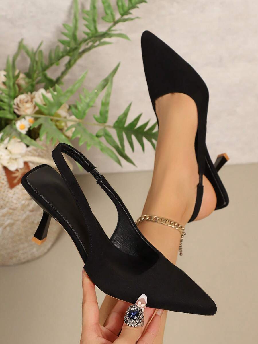 2025 Women's Fashion High-End Fluorescent Green Pointed Toe Hollow Out Stiletto High Heel Shoes, Women's High Heels - Pointed Toe, Smooth Ankle Strap, Suitable For Party, Daily Work And Fashionable Versatile Comfortable Pumps - Black - View 1