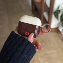 Minimalist High-End Brown Base Black Polka Dot Earphone Case With Hanging Ring, Compatible With Airpods Pro 2, Cute Apple 4 Minimalist 3 New 1/2 Generation Women Earphone Case Protective Cover - Brown - View 2