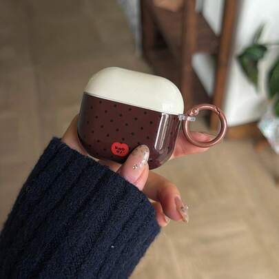 Minimalistiskt och exklusivt hörlursfodral med brun bas och svart prickigt skal, kompatibelt med Pro 2, sött Apple 4 Minimalistiskt 3 Nya 1/2 Generationens hörlursfodral för kvinnor, skyddande skal