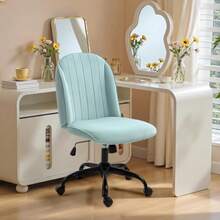 HOMEMAKE FURNITURE Silla de Oficina Ergonómica Silla Tapizada para Oficina en el Hogar con Respaldo Alto Silla de Trabajo Giratoria Ajustable de Sarga Brazos para Sala de Estar Maquillaje Estudio - Verde - Ver 7