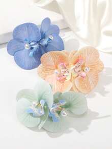 1Pc Flower Hair Clips, Bohemian Butterfly Orchid Hair Clip For Beach Parties, Artificial Hawaiian Boho Hair Clips, Flowers Hairpin For Women, Girls, Bridal Headdresses, Claw Clips, Hair Slide, Hair Barrettes - Multicolor - View 1