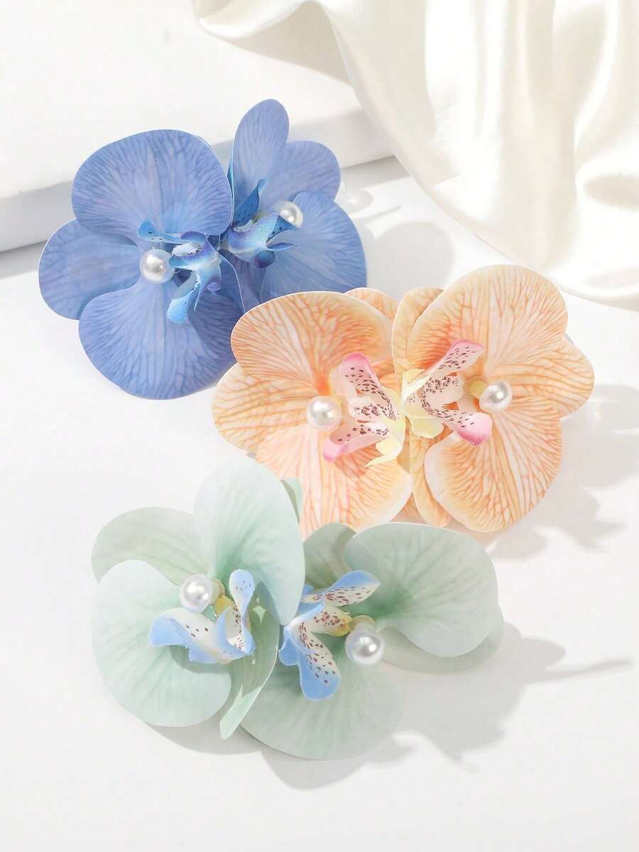 1Pc Flower Hair Clips, Bohemian Butterfly Orchid Hair Clip For Beach Parties, Artificial Hawaiian Boho Hair Clips, Flowers Hairpin For Women, Girls, Bridal Headdresses, Claw Clips, Hair Slide, Hair Barrettes - Multicolor - View 1