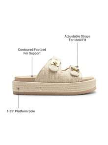 Women's Raffia Espadrilles 1.85-Inch Platform Sandals Comfortable Wedge Sandals Adjustable Buckle Cute Slide Beach Vacation Summer Shoes - Beige - View 2