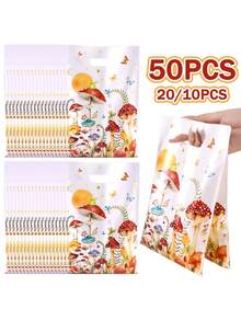 10/20/50个装蘑菇礼品袋，耐用蝴蝶图案塑料派对礼品袋，带提手，适用于婚礼、新娘送礼会、生日庆典、节日礼物、春季派对包装用品 - 彩色 - 查看 12