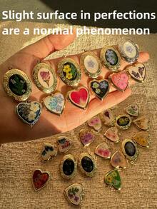 1件复古树脂干花吊坠项链，不对称几何椭圆心形吊坠项链，照片吊坠项链，永生花项链，时尚优雅女士饰品，DIY收纳 - 彩色 - 查看 8