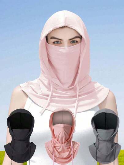 Pasamontañas de seda de hielo unisex, protección UV - Cobertura facial completa, anti-UV, adecuado para ciclismo - Transpirable, sin costuras, cuello ajustable con cordón y cubiertas para las orejas, adecuado para motocicleta, bicicleta, pesca y otras actividades, máscara facial de protección solar para mujeres, gorro de esquí para hombres