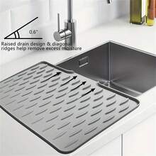 1 pieza Alfombrilla de secado de platos de silicona multifuncional para cocina, 16"X12" con orificios de drenaje incorporados, antideslizante, secado rápido, fácil de limpiar, protector de encimera reutilizable con diseño de drenaje, multifuncional para cocina, baño, autocaravana, lavandería, diseño con ranuras, apto para decoración del hogar, alfombrilla de drenaje de cocina - Multicolor - Ver 4