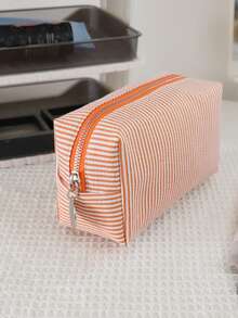 大容量拉链化妆包，泡泡雪纺刺绣条纹洗漱包，旅行化妆品收纳包，沙滩必备，女士美容学习用品 - 彩色 - 查看 7