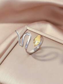 Dual-Tone Snake-Shaped Open Ring, Lively & Chic, Zodiac Year Luxury Ring, Suitable For Daily, Commute, Party, Personalized Jewelry - Snake - View 4