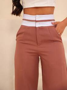 Women's Tailored Wide Leg Pants With Pockets And Zipper - Rust Brown - View 4
