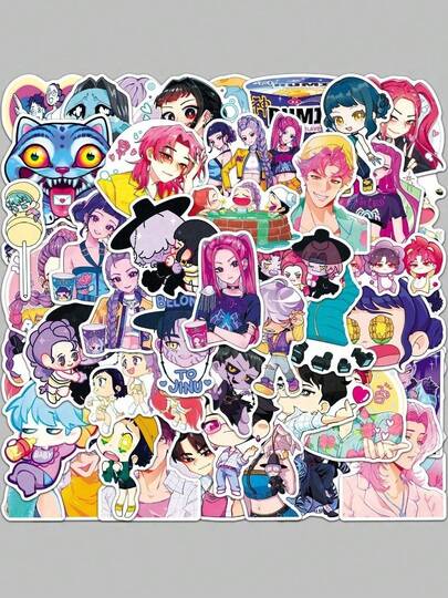 1/50pcs K-POP Huntrx Theme Sticker Pack (1 Random Pack Per Order, Various Vibrant Character And Chibi Designs, Waterproof Vinyl Material, Multiple Stickers Per Pack) - Ideal For Diaries, Scrapbooks