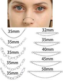 10Pcs Nose Rings Chain Stainless Steel Heart Double Nose Chains Nostril Piercing Jewelry For Women Men Silver Tone 32/35/38/40/45/50mm - Silver - View 7