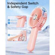 Ventilador portátil personal de mano plegable de 180 grados con spray de niebla, 3 velocidades, tanque de agua 30 ml, recargable por USB, ideal para viajes o uso diario - Rosa - Ver 3