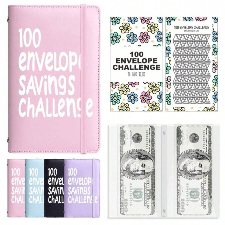 100-Day Money-Saving Challenge, Featuring Double-Sided Budget Envelopes That Can Hold 100 Sheets And Savings Tracking Cards, For Managing Savings Plans And Giving New Year Gifts - Multicolor - View 1