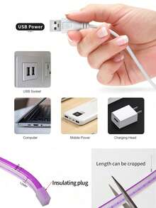 USB 柔性觸控調光 LED 霓虹燈條 1m/2m/3m/4m/5m 可調亮度 5V 環境照明燈條，適用於直播、化妝鏡、浴室梳妝鏡、臥室家居裝飾氛圍燈 - 紫色 - 查看 9