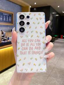 1pc Floral & Letter Pattern Transparent Soft TPU Phone Case, Anti-Scratch Anti-Fingerprint Protective Cover With Precise Camera Cutout, Compatible With Samsung, Nothing, Pixel, INFINIX, Redmi - Multicolor - View 4
