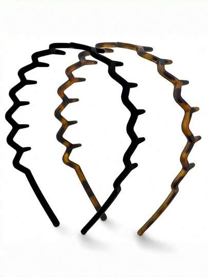 2pcs Women's Fashion Non-Slip Herringbone Headbands - Stylish Accessory For Hairstyles - Comfortable Toothed Hair Bands | Ideal Gift For Women - Tortoiseshell And Black Headbands