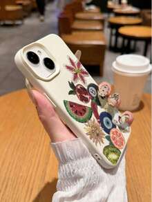 干花干果图案TPU软壳，单件装，西瓜、鱼、太阳图案设计，兼容 17/17 Pro Max/Air/17 Pro/16e/16 Pro Max/16/15/12 Pro Max/13/13 Pro Max/14/15/17/16 Pro/11 Pro Max/12，个性化时尚保护套，男女通用设计，也兼容三星S24/A54/S23。 - 彩色 - 查看 1