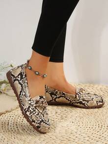 2025春夏新款蛇纹金链女士休闲百搭舒适透气软底平底鞋 - 米色 - 查看 13