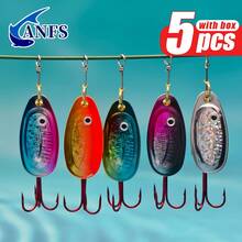 ANFS 5 piezas de señuelos de pesca de cobre - Set de señuelos de cuchara giratoria multicolor con caja de señuelos, regalo perfecto para entusiastas de la pesca - Multicolor - Ver 6