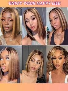 4/27 高光波波头假发 直发蕾丝前假发 真人发 渐变色波波头假发 真人发 无胶佩戴 - S4/27 - 查看 7