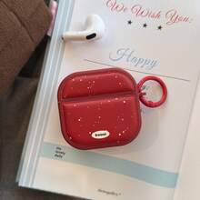 新年红色磁吸真皮保护套，带挂环，适用于苹果Pro 2、3/4、1/2，时尚泼墨设计，可爱简约 - 紅色 - 查看 5