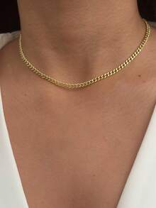 1pc Women's Stainless Steel NK Cuban Link Chain Necklace, Versatile Everyday Accessory - Yellow Gold - View 7