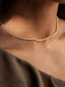 1pc Women's Stainless Steel NK Cuban Link Chain Necklace, Versatile Everyday Accessory - Yellow Gold - View 4