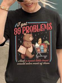 I Got 99 Problems And A Sweet Little Treat Shirt, Silly Retro T-Shirt, Cute Funny Bear Tee, - 黑色 - 查看 1