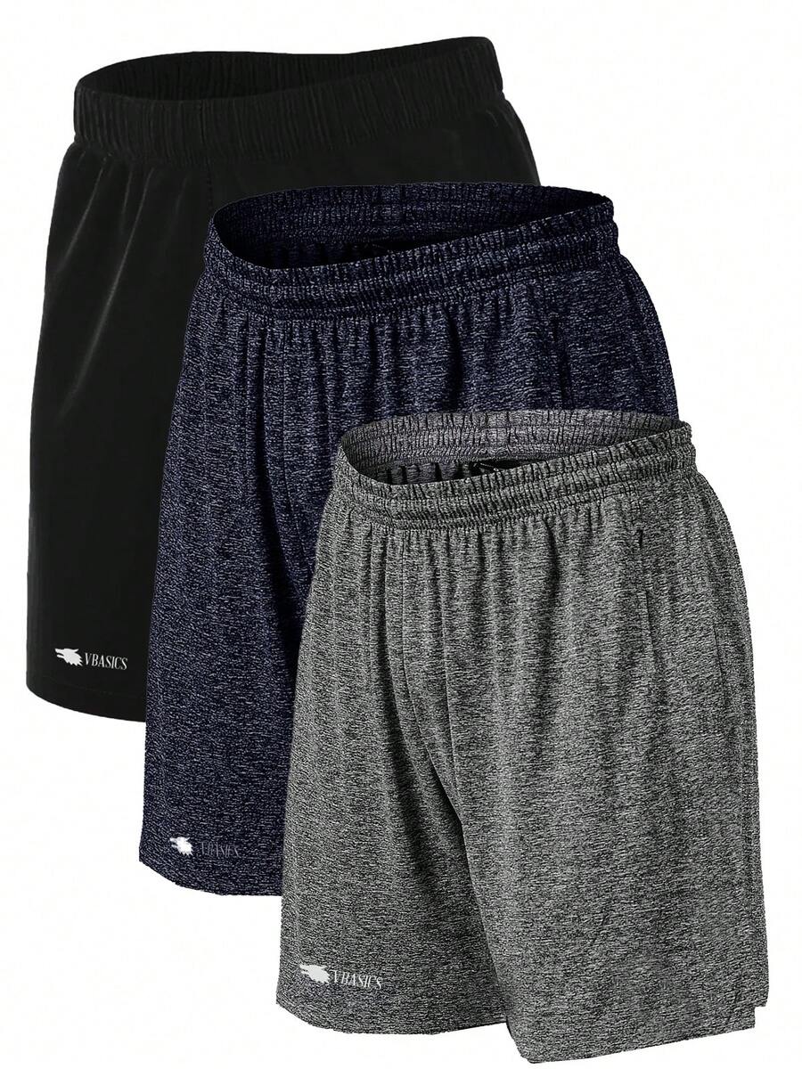 Kit Of 3 Plus Size Dry Fit Bermuda Shorts For Gym And Workout - Đen / Xám / Xanh lam - Xem 1