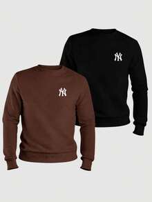 Kit Of 2 Crew Neck Sweatshirts, Unisex Cotton Winter Jackets, Women's/Men's, NY - Black/brown - View 1