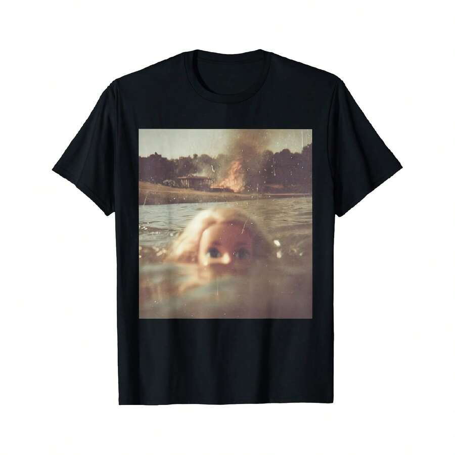 Funny Doll Face Swimming Meme T-Shirt - 黑色 - 查看 1