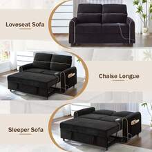 MERAX Chenille Pull Out Sofa Bed, 58-Inch Sofa Bed, Sleeper Sofa, Loveseat Sofa With Adjustable 3 -Position Backrest, 4 Side Pockets And Charging Ports For Living Room, Black - màu đen - Xem 4