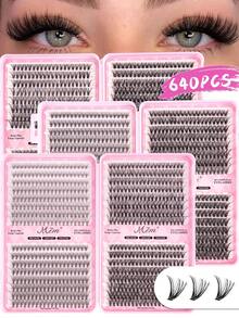 MEM 640片裝軟簇假睫毛套組，混長度（8–16mm）、0.07mm纖維、混密度（10D/20D/30D/40D），DIY單簇裝，高級禮盒包裝，適合日常佩戴與動漫Cosplay造型 - 黑色 - 查看 6