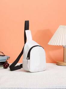 1PC Girl Boy Nylon Zipper Close Cute Crown Letter Pattern Chest Bag, Suitable For Everyday Use - White - View 3